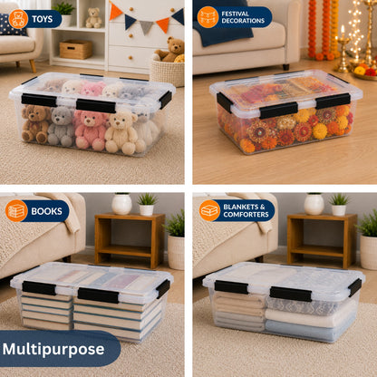 StacPro Waterproof Clear Storage Box — 32L | Secure Locking Lid, Heavy-Duty | Dustproof & Waterproof for Home, Garage & Monsoon Storage