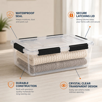 StacPro Waterproof Clear Storage Box — 32L | Secure Locking Lid, Heavy-Duty | Dustproof & Waterproof for Home, Garage & Monsoon Storage
