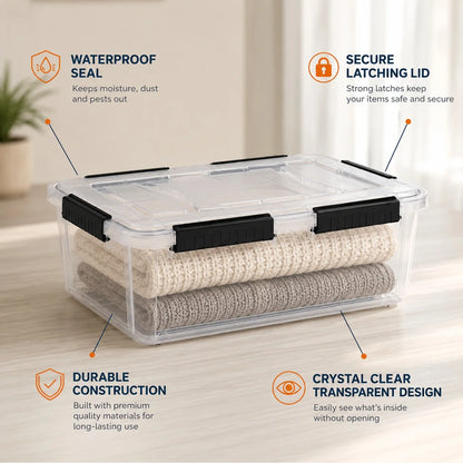 StacPro Waterproof Clear Storage Box — 32L | Secure Locking Lid, Heavy-Duty | Dustproof & Waterproof for Home, Garage & Monsoon Storage