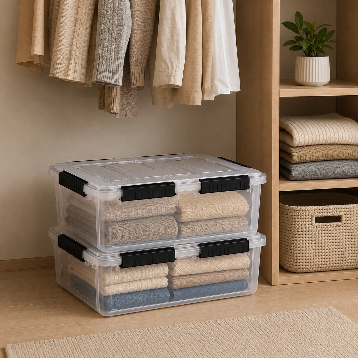 StacPro Waterproof Clear Storage Box — 32L | Secure Locking Lid, Heavy-Duty | Dustproof & Waterproof for Home, Garage & Monsoon Storage