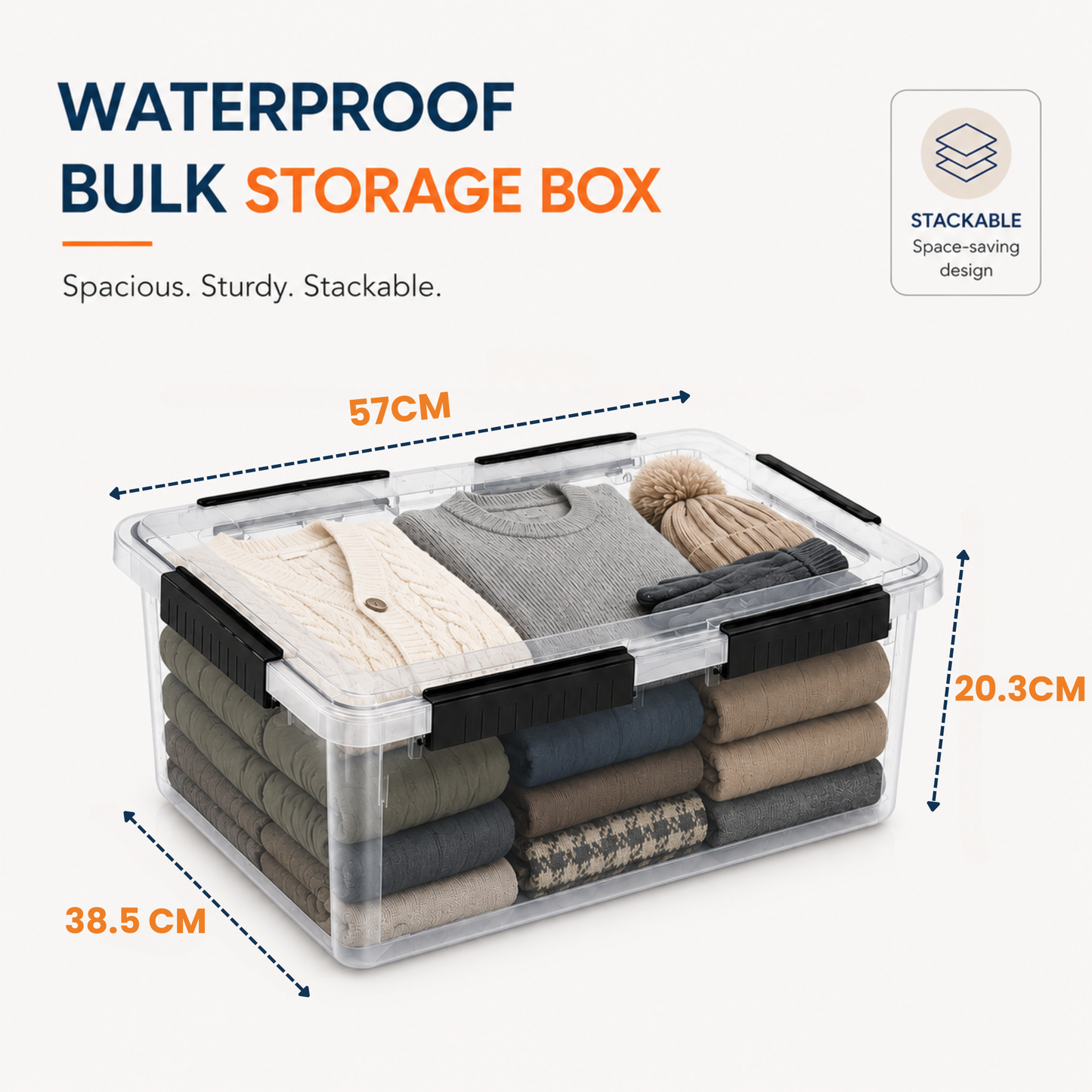 StacPro Waterproof Clear Storage Box — 32L | Secure Locking Lid, Heavy-Duty | Dustproof & Waterproof for Home, Garage & Monsoon Storage