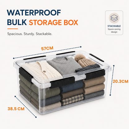 StacPro Waterproof Clear Storage Box — 32L | Secure Locking Lid, Heavy-Duty | Dustproof & Waterproof for Home, Garage & Monsoon Storage