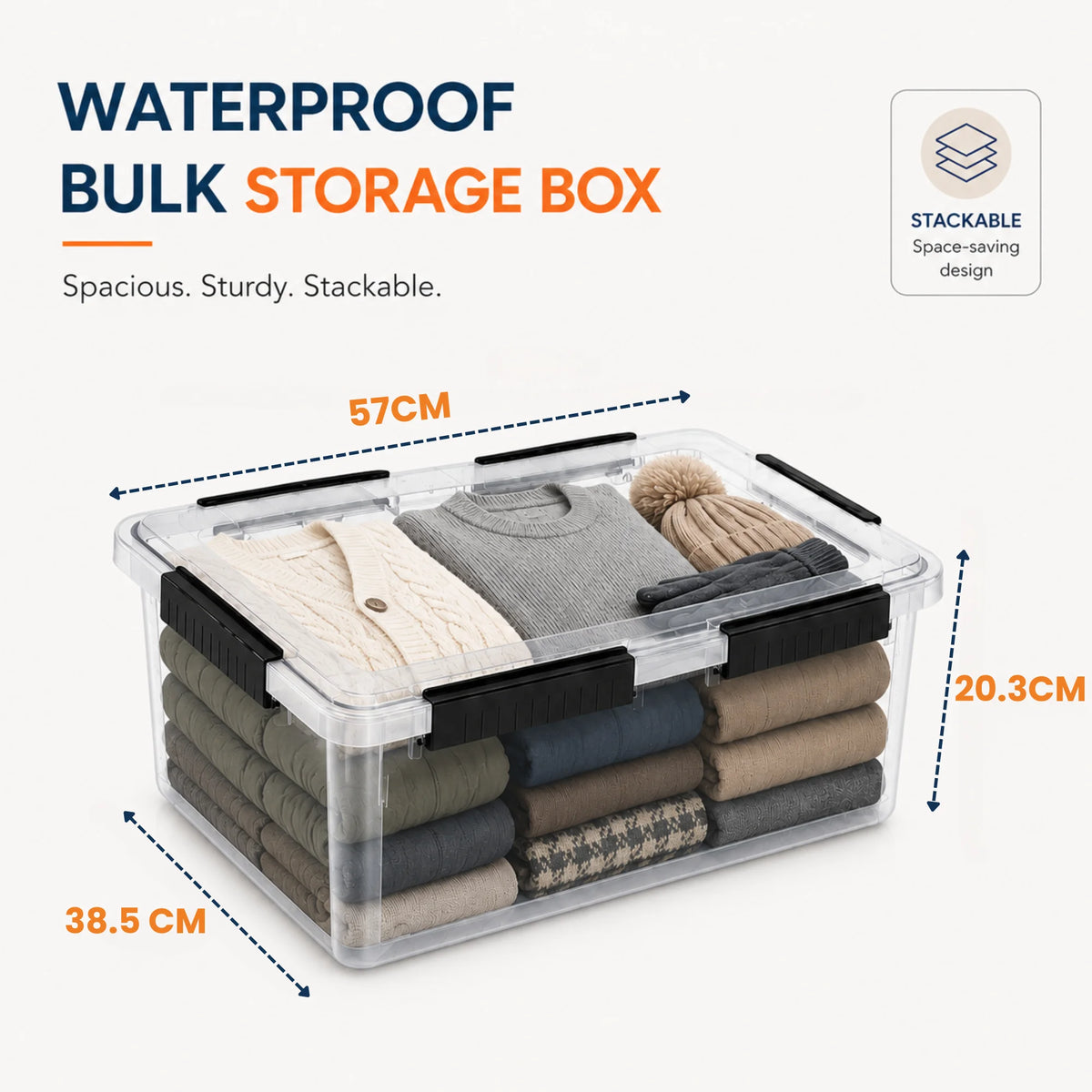 StacPro Waterproof Clear Storage Box — 32L | Secure Locking Lid, Heavy-Duty | Dustproof & Waterproof for Home, Garage & Monsoon Storage