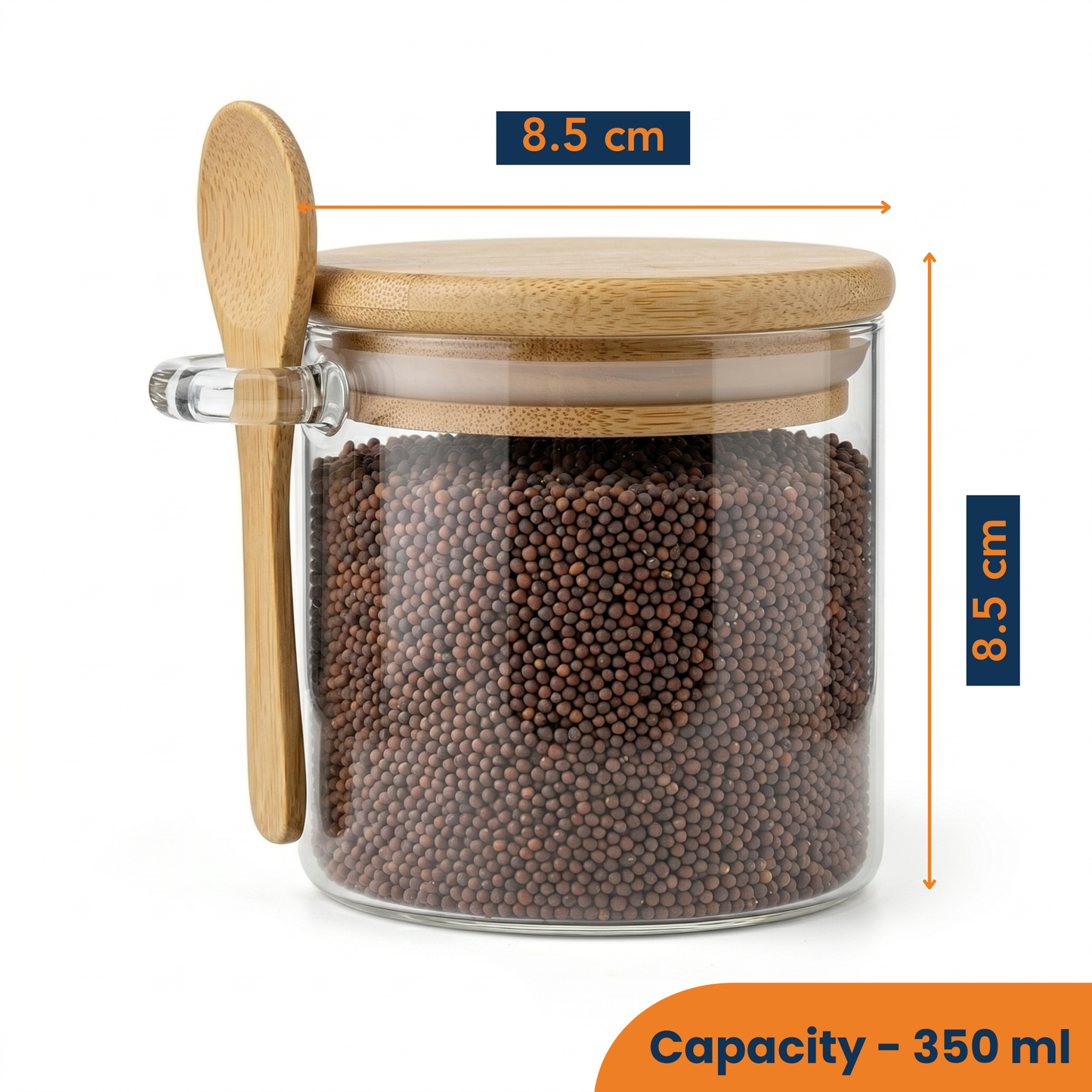 Airtight Glass Jar with Bamboo Lid & Spoon – 350ml