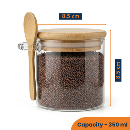 Airtight Glass Jar with Bamboo Lid & Spoon – 350ml