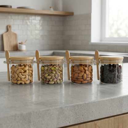 Airtight Glass Jar with Bamboo Lid & Spoon – 350ml