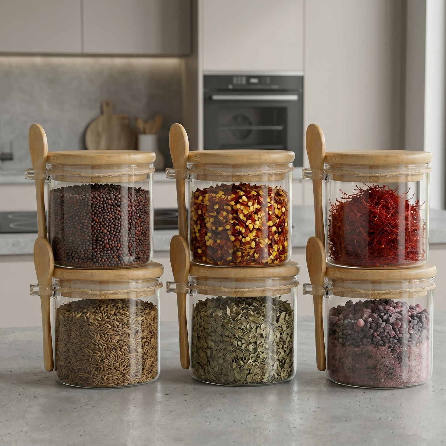 Airtight Glass Jar with Bamboo Lid & Spoon – 350ml