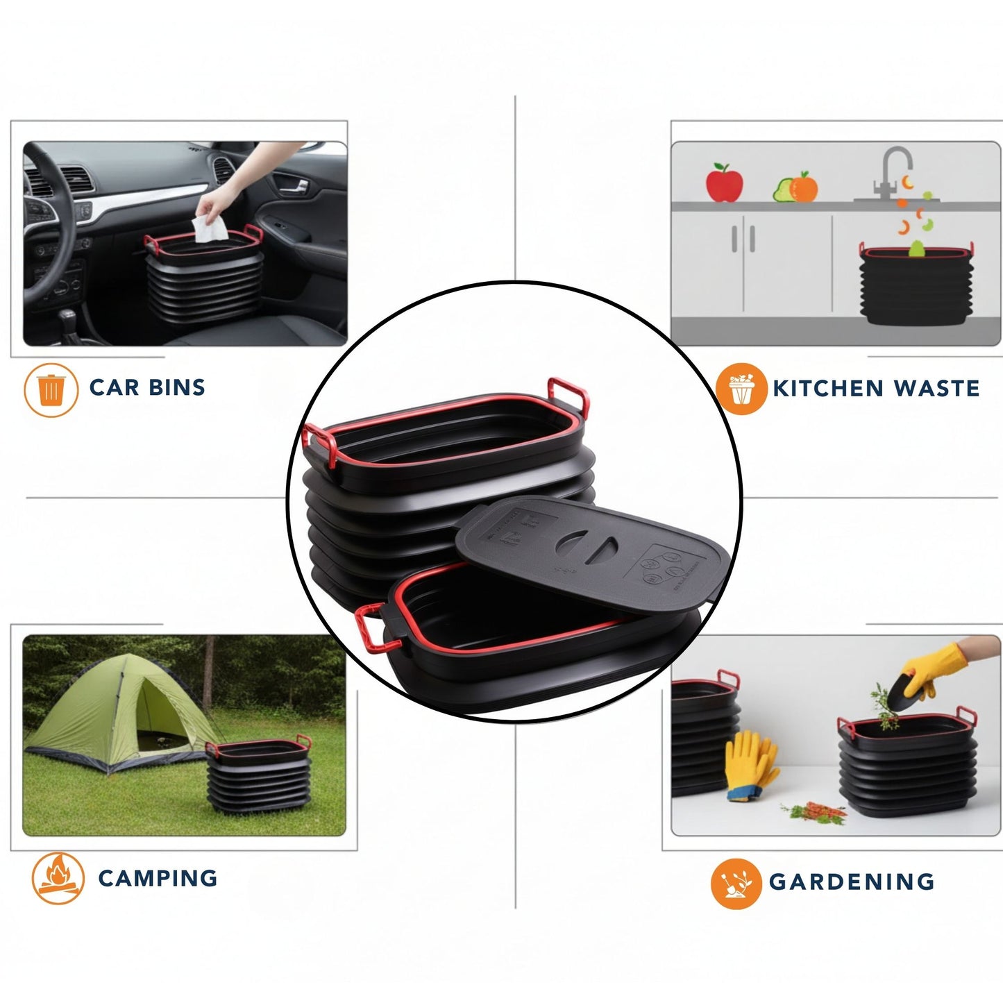 Heavy-Duty Collapsible Pop-up Utility Bin with Lids and Grip Handles