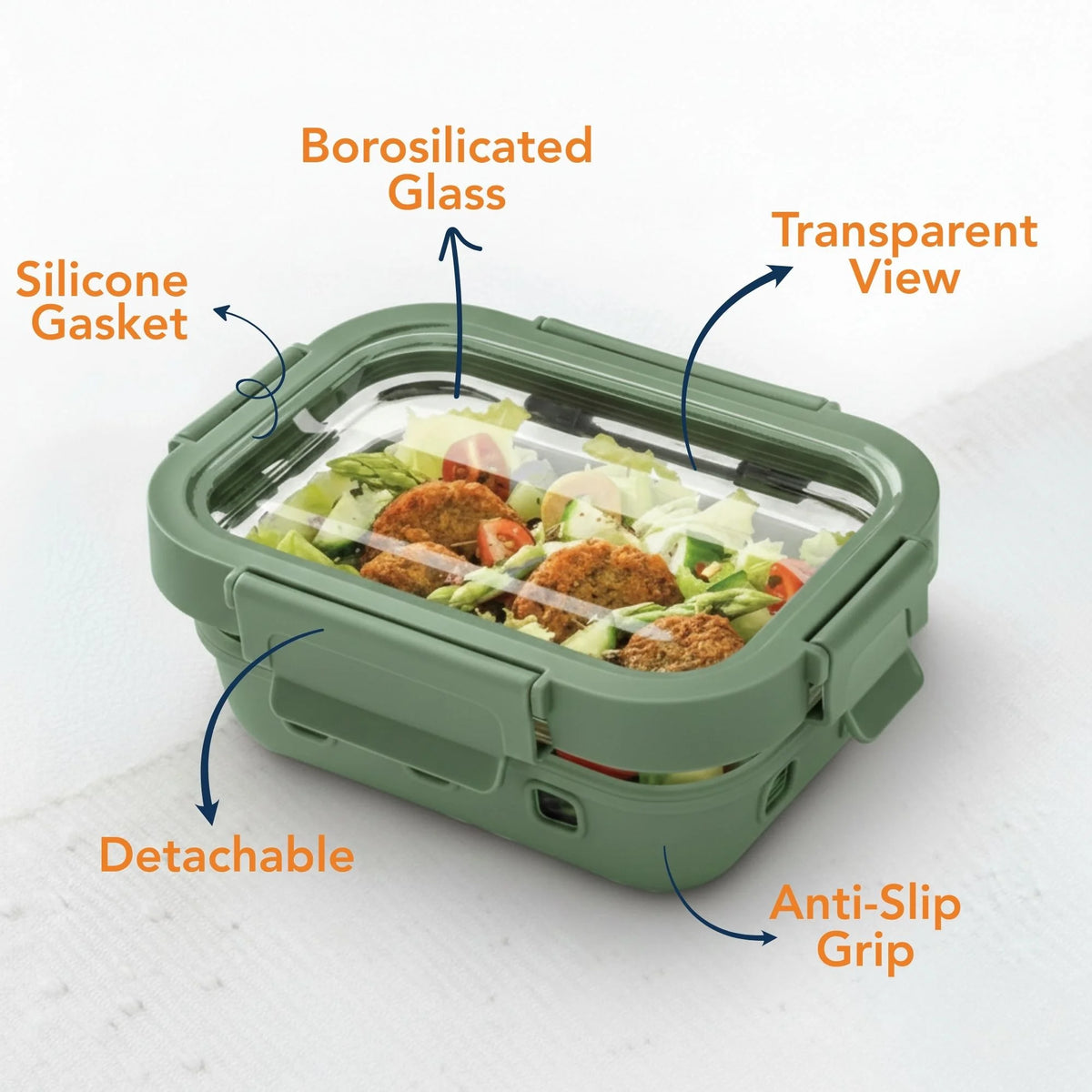 StacPro Griplok Borosilicate Glass Lunch Box – Forest Green | Leakproof Lid & Silicone Sleeve