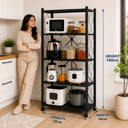 StacPro Collapsible Metal Storage Rack with Wheels | Multipurpose Heavy-Duty Shelf for Home, Kitchen & Office