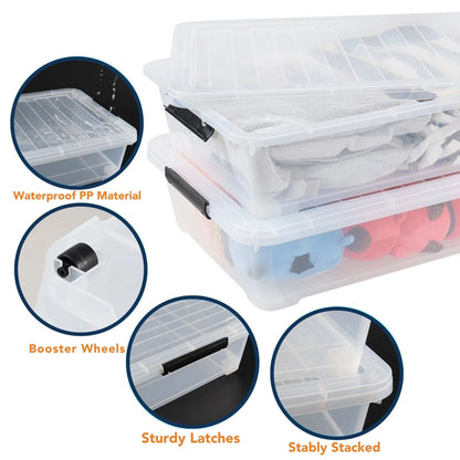 StacPro Under-Bed Rolling Storage Box — 35L | Slim Design, Secure Locking Lid, Smooth Wheels | Clear, Dustproof