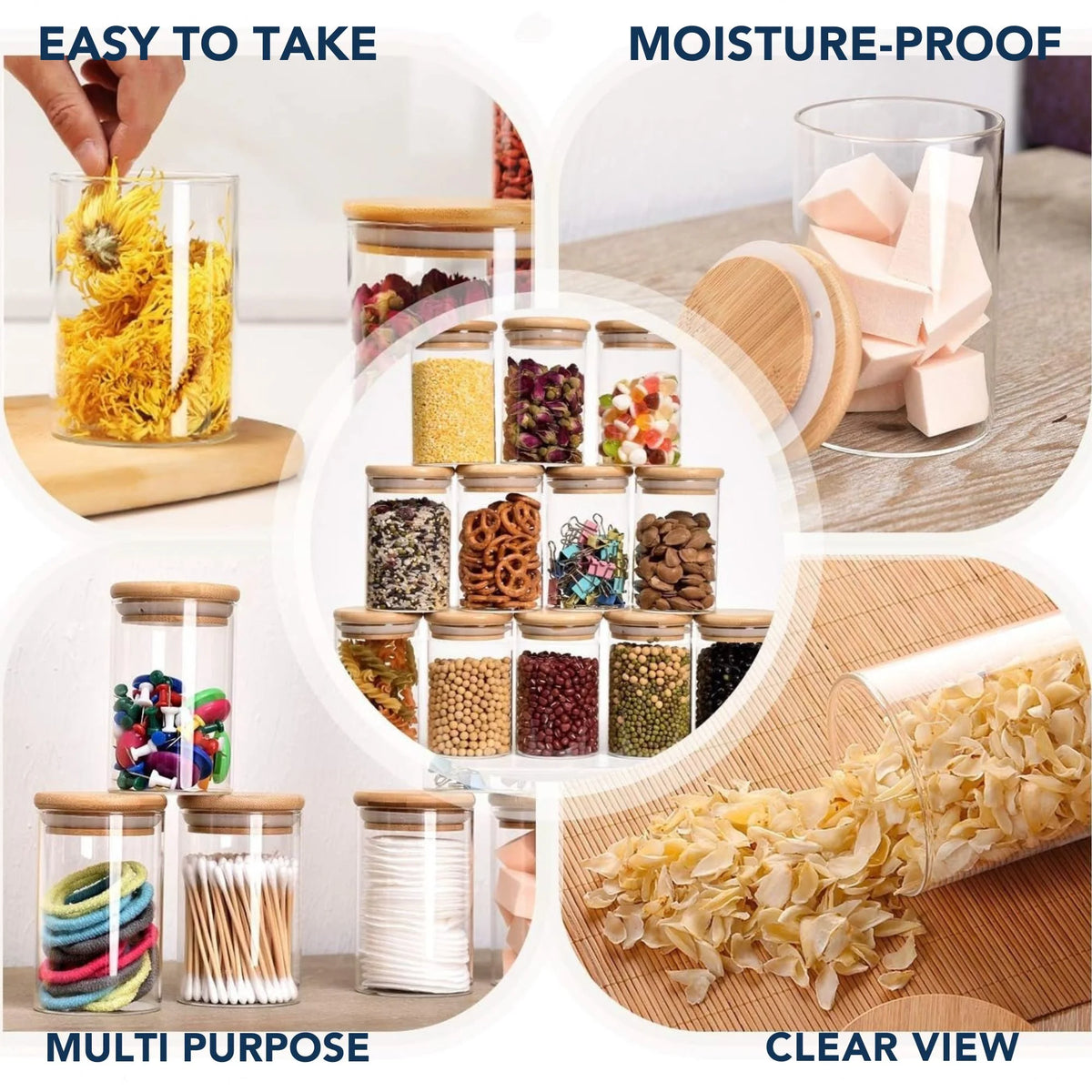 StacPro Airtight Round Glass Spice Jar with Bamboo Lid – 1000ml | Moisture-Proof, Stackable
