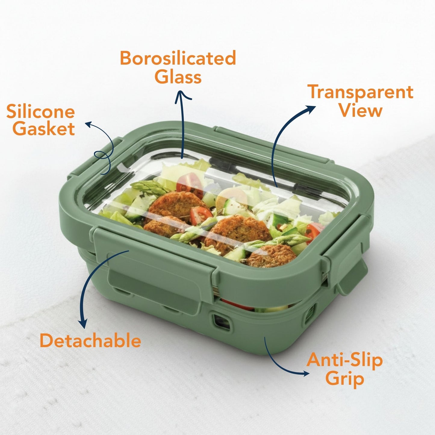 StacPro Griplok Borosilicate Glass Lunch Box – Forest Green | Leakproof Lid & Silicone Sleeve