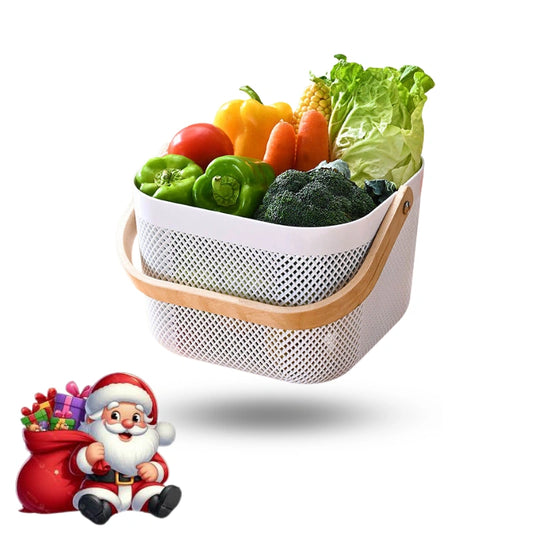 Mesh Storage Basket with Wooden Handle - Square