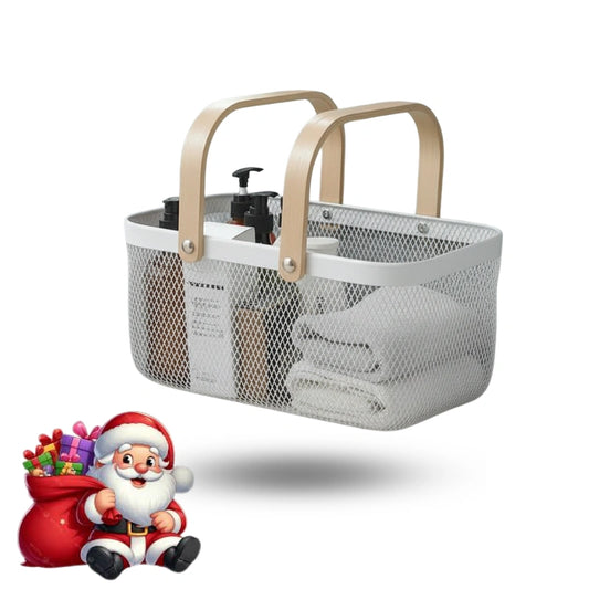 Mesh Storage Basket with Wooden Handle - Rectangular