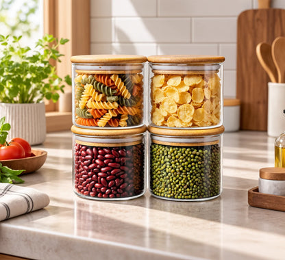 StacPro Airtight Round Glass Spice Jar with Bamboo Lid – 500ml | Moisture-Proof, Stackable