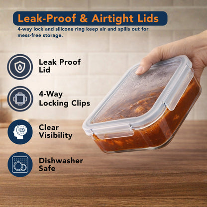 Borosilicate Glass Lunch Box with Leak-Proof Lid (Single Compartment)