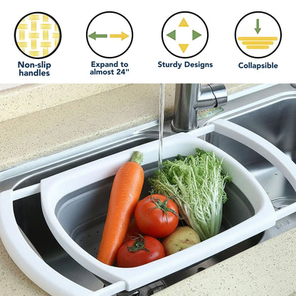 StacPro Expandable Colander Drain Basket — 7L | Collapsible, BPA-Free | For Washing Fruits, Vegetables, Rice & Pasta