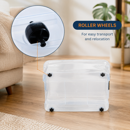 StacPro Heavy-Duty Rolling Storage Box — 70L | Clear View, Stackable, Smooth-Roll Wheels