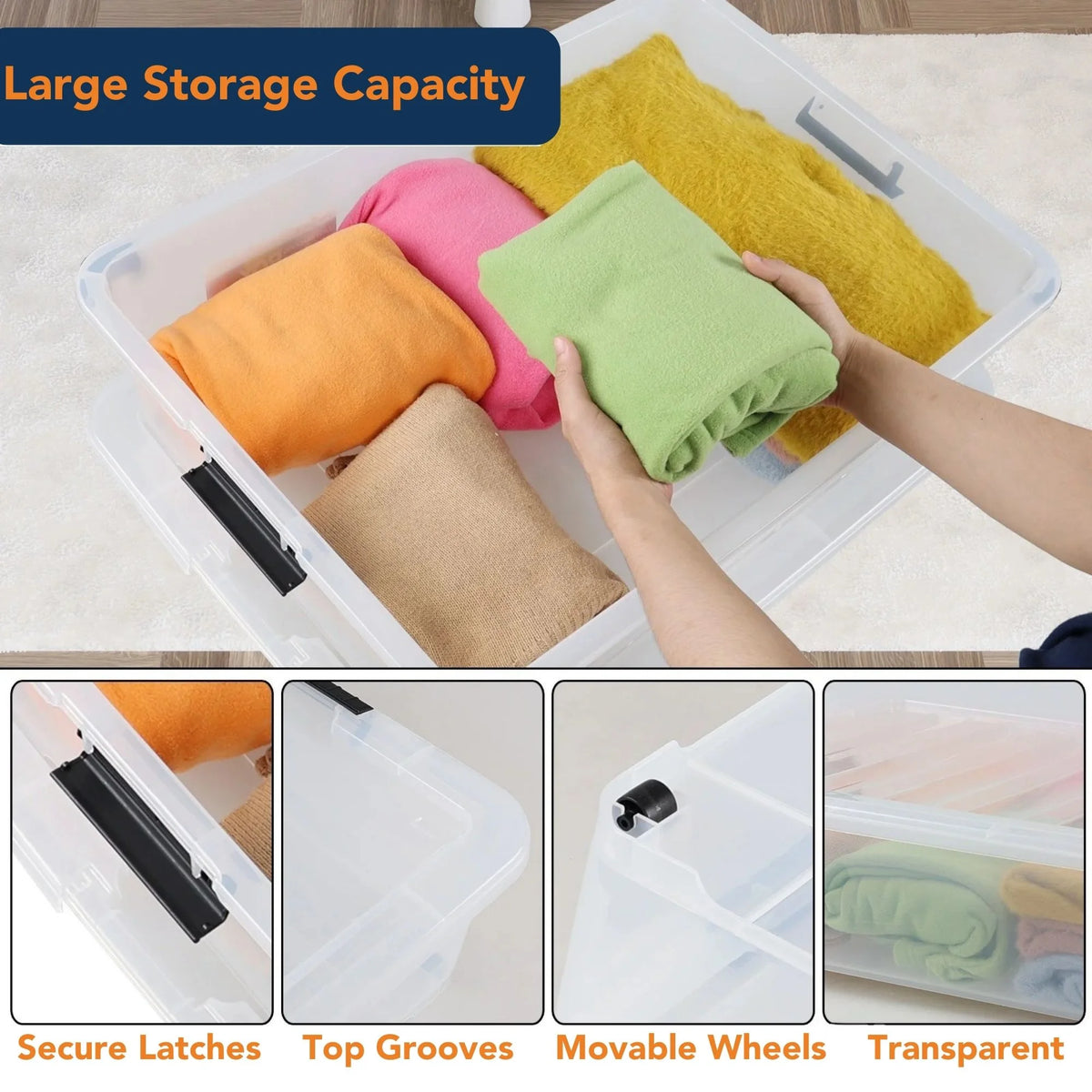 StacPro Under-Bed Rolling Storage Box — 35L | Slim Design, Secure Locking Lid, Smooth Wheels | Clear, Dustproof