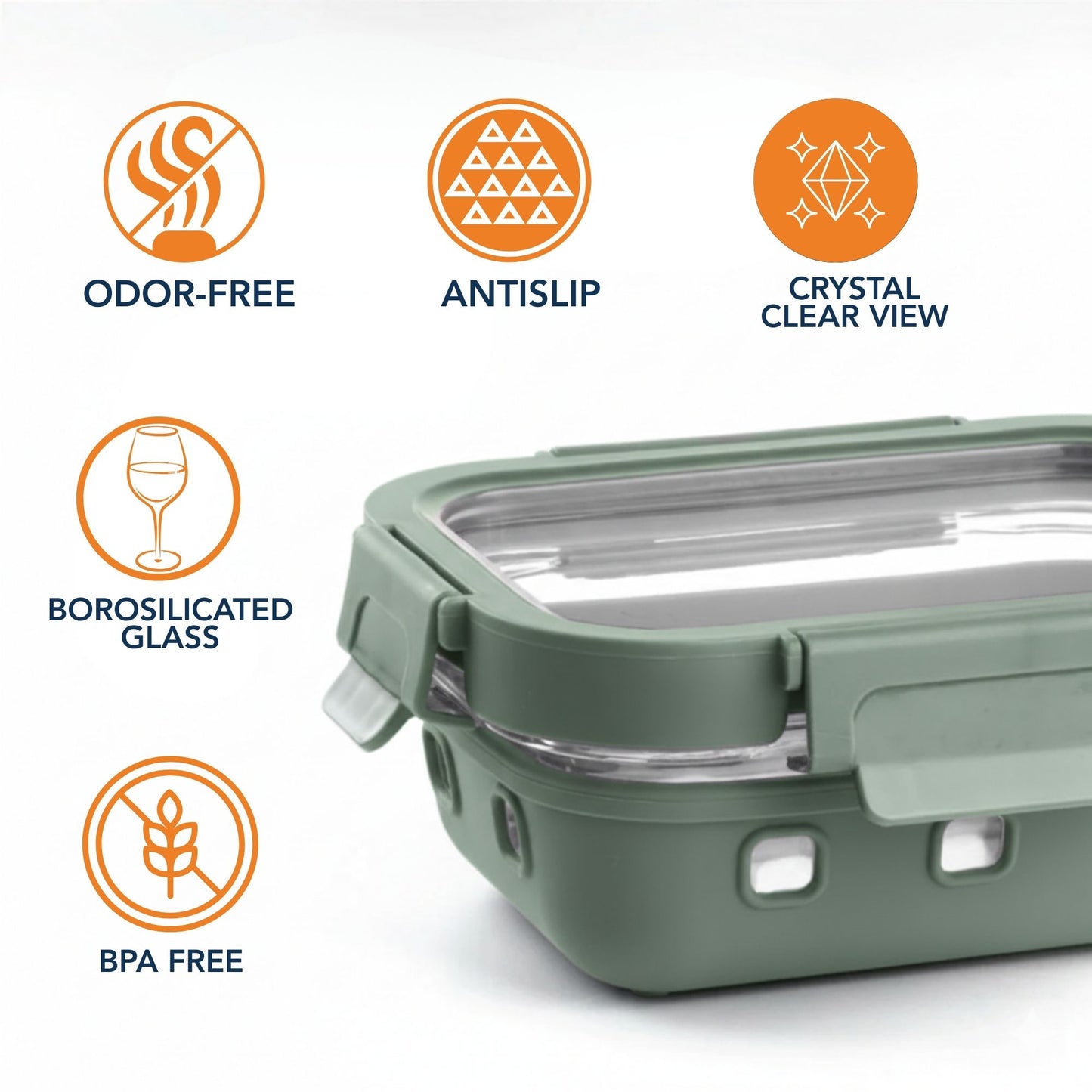 StacPro Griplok Borosilicate Glass Lunch Box – Forest Green | Leakproof Lid & Silicone Sleeve