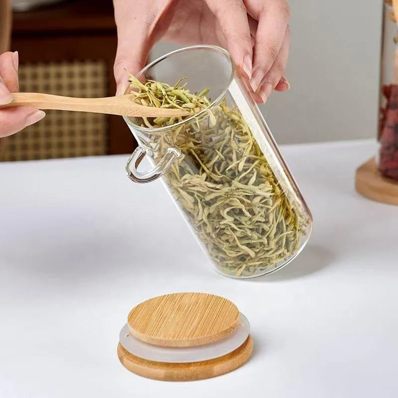 StacPro Airtight Round Glass Spice Jar with Bamboo Lid & Spoon – 350ml | Moisture-Proof, Stackable