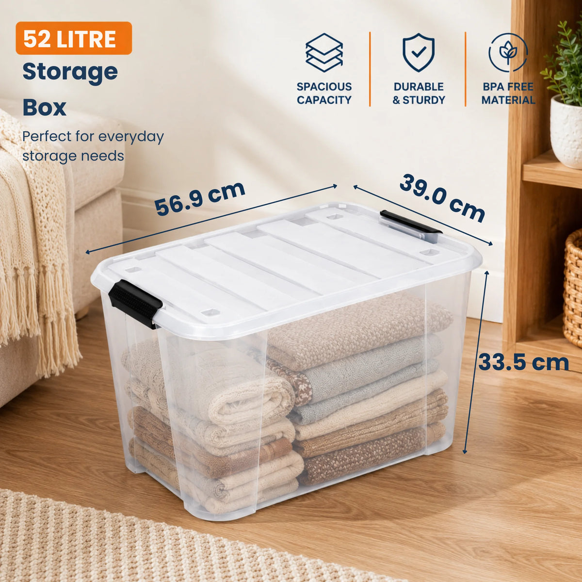 StacPro Heavy-Duty Rolling Storage Box — 52L | Clear View, Stackable, Smooth-Roll Wheels