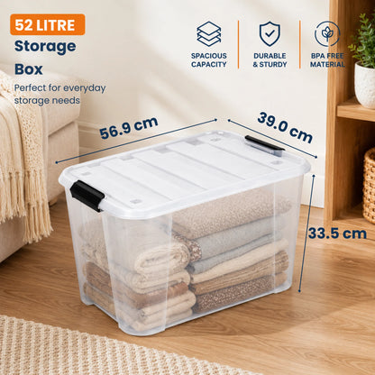 StacPro Heavy-Duty Rolling Storage Box — 52L | Clear View, Stackable, Smooth-Roll Wheels