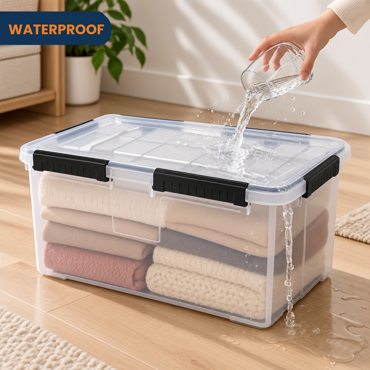 StacPro Waterproof Clear Storage Box — 52L | Secure Locking Lid, Heavy-Duty | Dustproof & Waterproof for Home, Garage & Monsoon Storage