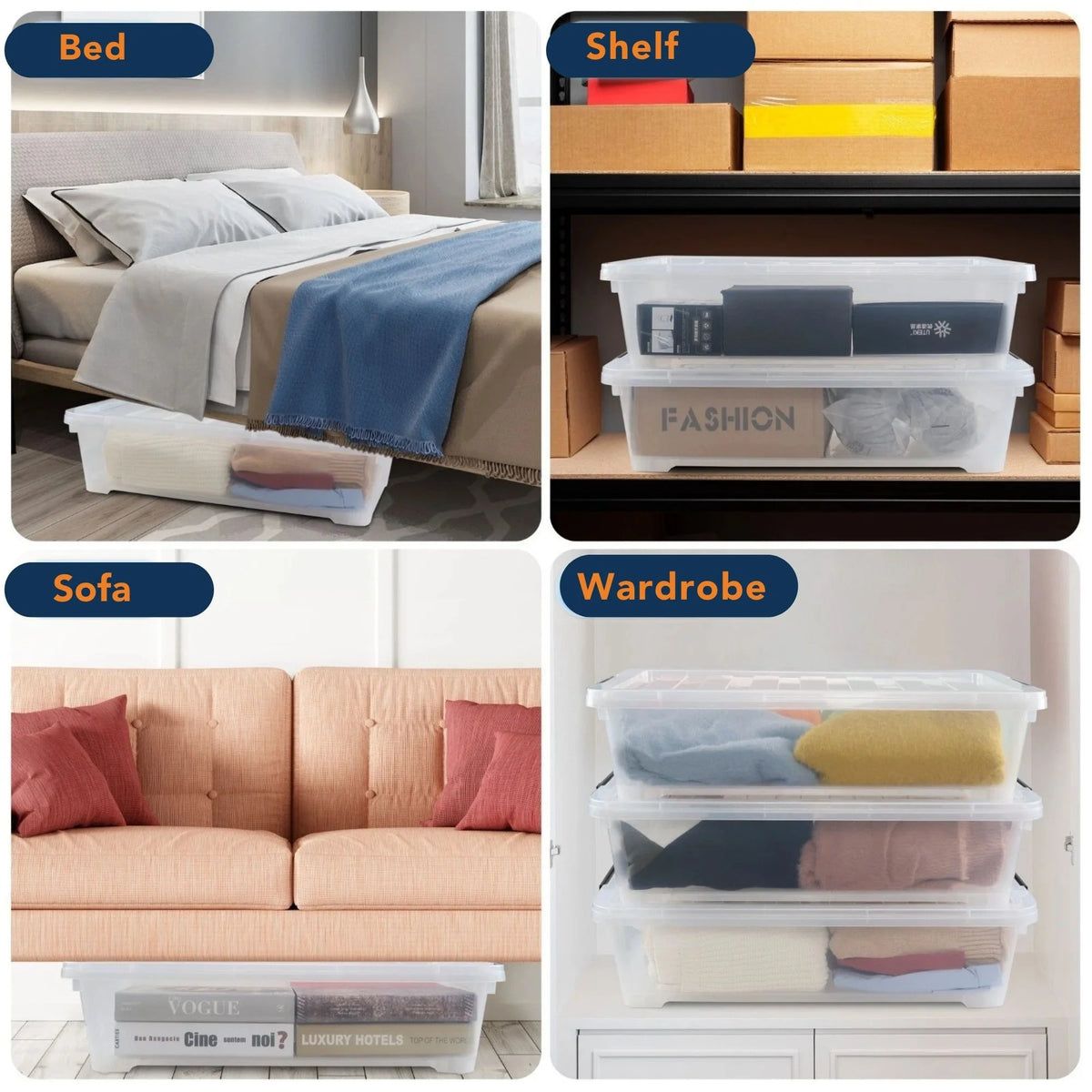 StacPro Under-Bed Rolling Storage Box — 35L | Slim Design, Secure Locking Lid, Smooth Wheels | Clear, Dustproof