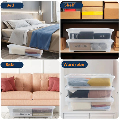 StacPro Under-Bed Rolling Storage Box — 35L | Slim Design, Secure Locking Lid, Smooth Wheels | Clear, Dustproof
