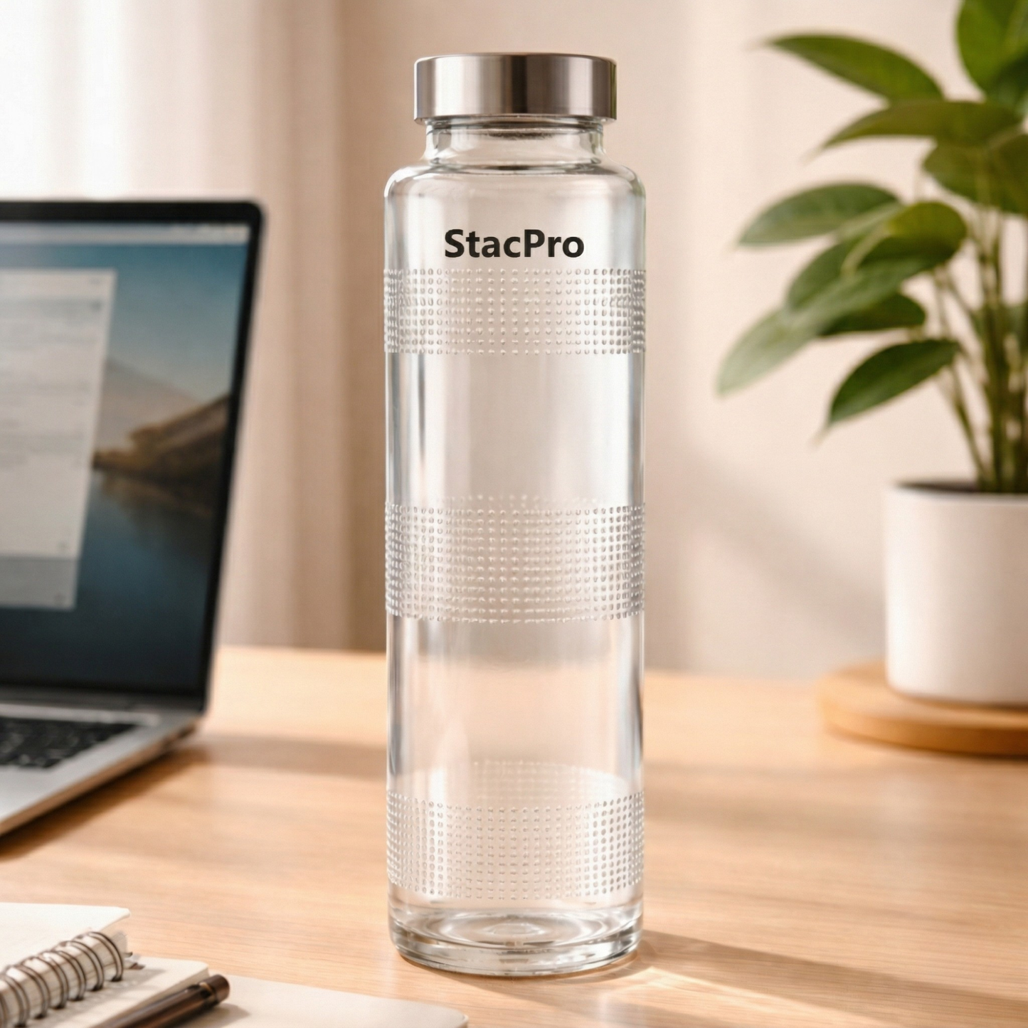 StacPro Glass Water Bottle — Texture, 750ml | BPA-Free, Leakproof | Sports & Office Hydration Bottle