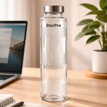 StacPro Glass Water Bottle — Texture, 750ml | BPA-Free, Leakproof | Sports & Office Hydration Bottle