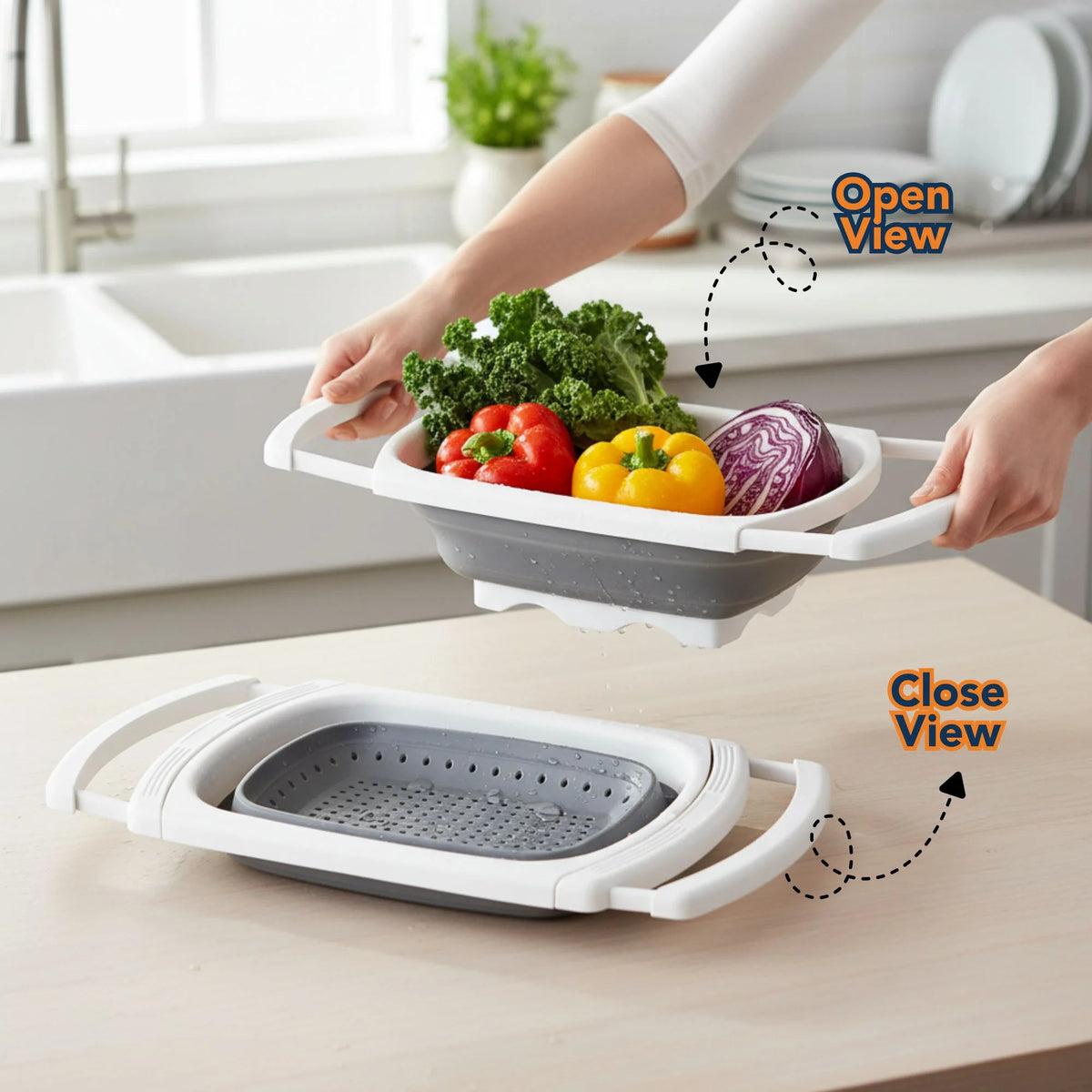 StacPro Expandable Colander Drain Basket — 7L | Collapsible, BPA-Free | For Washing Fruits, Vegetables, Rice & Pasta
