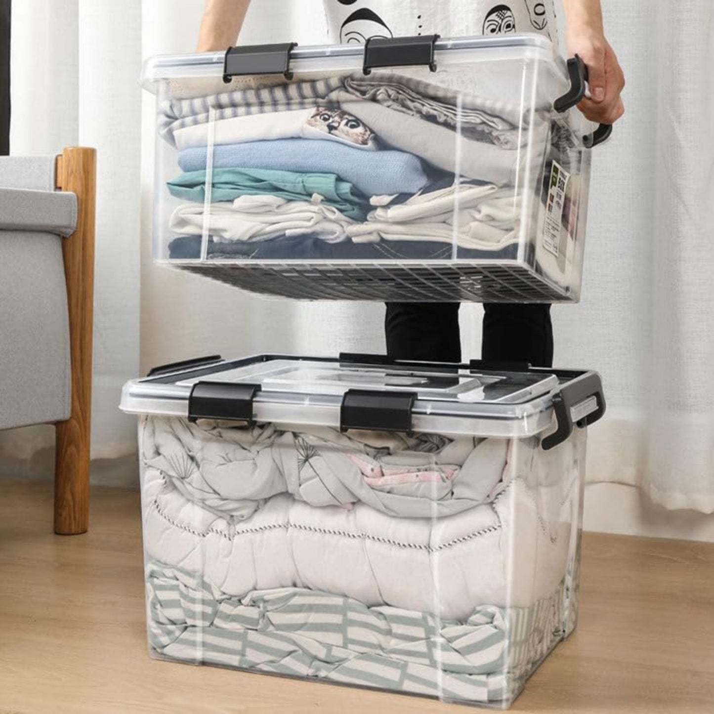 Clear Storage Box with Secure Locking Lid & Waterproof - 52ltr
