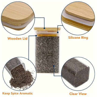 StacPro Airtight Square Glass Spice Jar with Bamboo Lid – 280ml | Moisture-Proof, Stackable