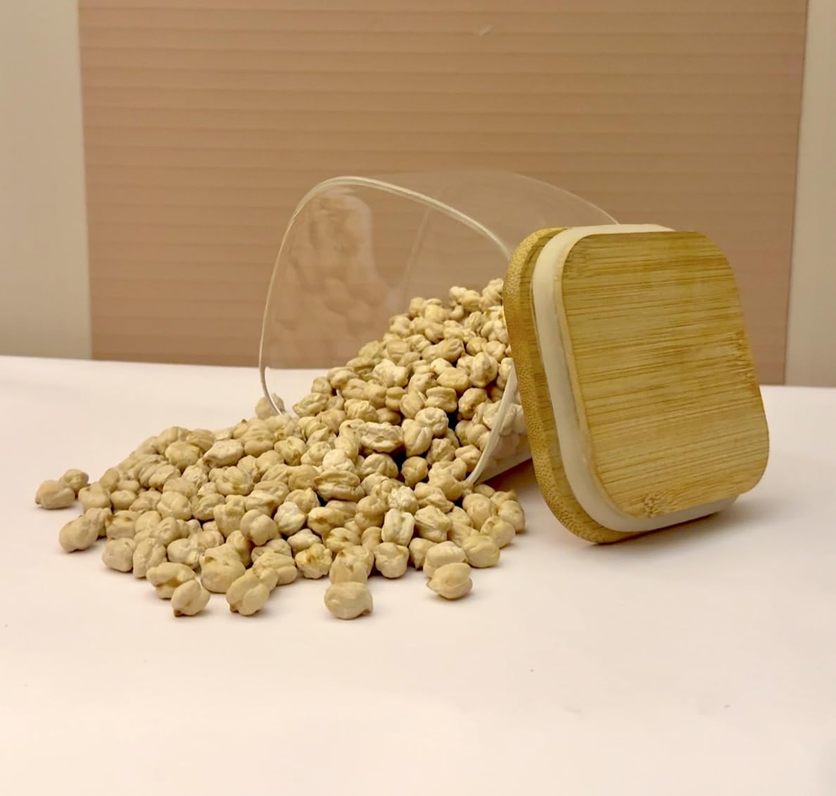 Square Airtight Glass Spice Jar with Bamboo Lid – 220ml