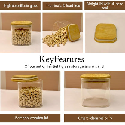 Square Airtight Glass Spice Jar with Bamboo Lid – 220ml