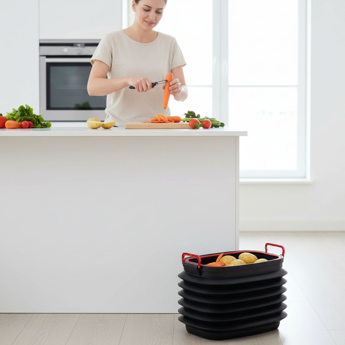 Heavy-Duty Collapsible Pop-up Utility Bin with Lids and Grip Handles