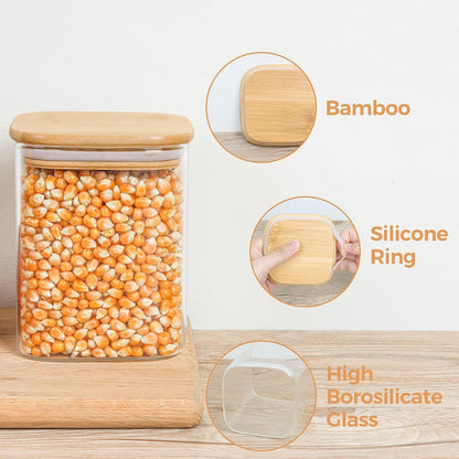 Square Airtight Glass Spice Jar with Bamboo Lid – 220ml