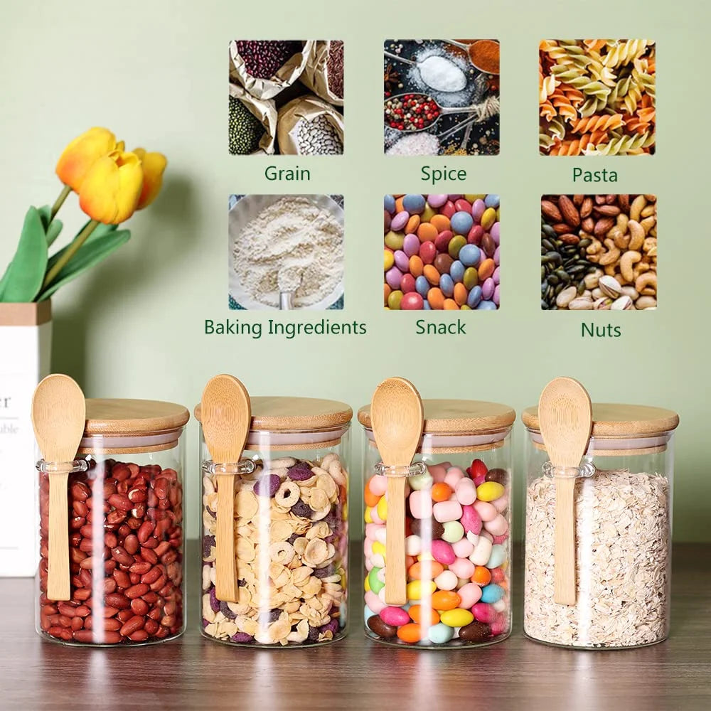 StacPro Airtight Round Glass Spice Jar with Bamboo Lid & Spoon – 500ml | Moisture-Proof, Stackable