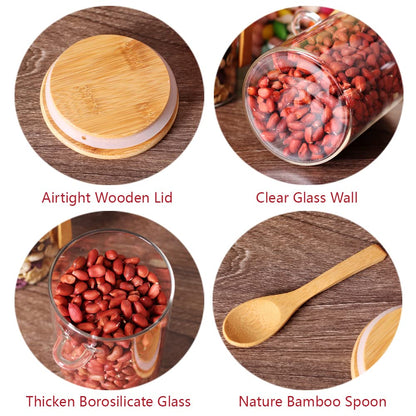 Airtight Glass Jar with Bamboo Lid & Spoon – 500ml