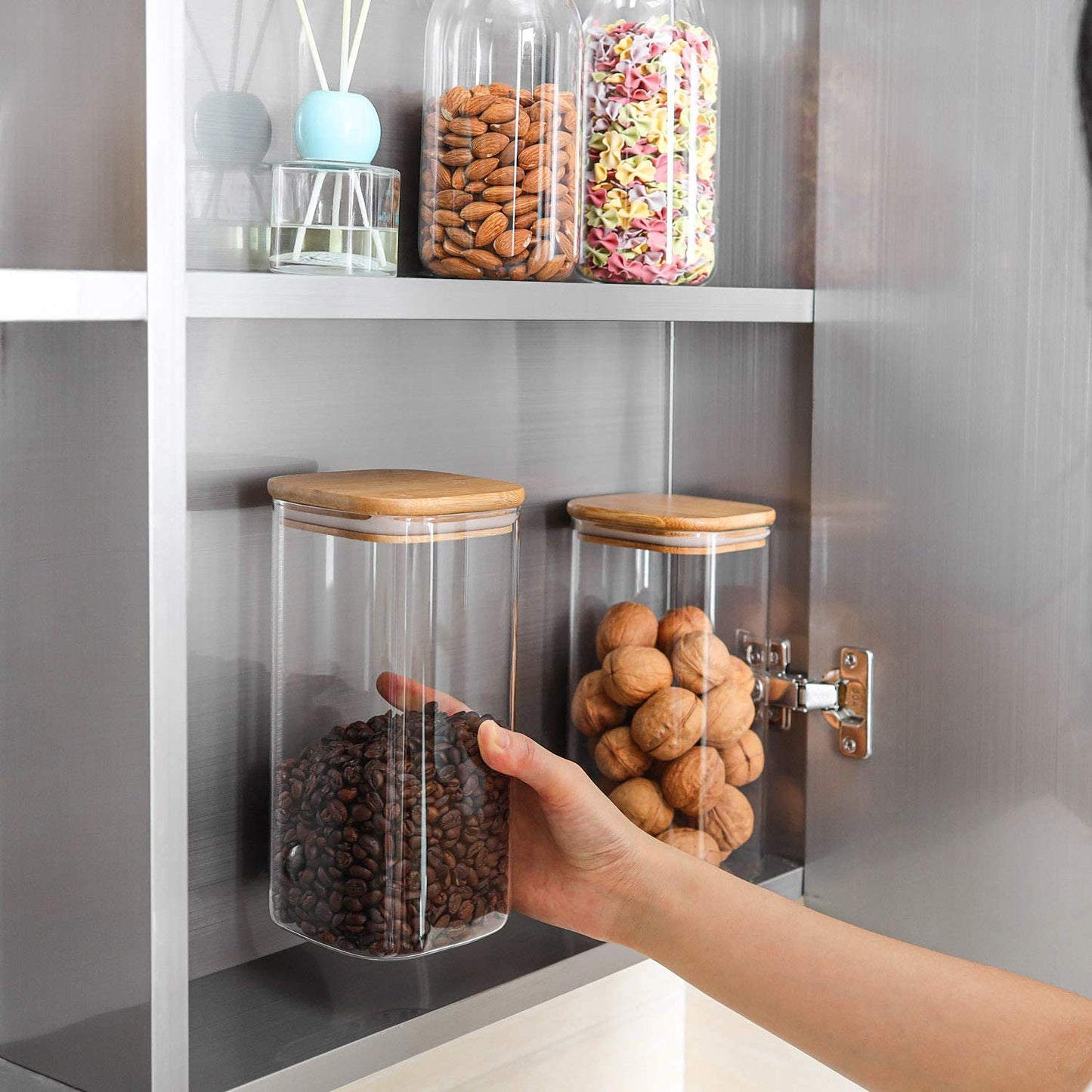 Square Airtight Glass Spice Jar with Bamboo Lid – 1500ml