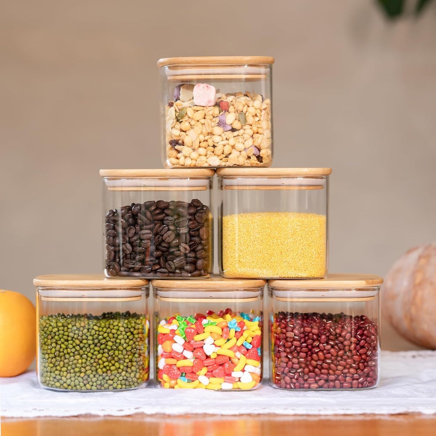 Square Airtight Glass Spice Jar with Bamboo Lid – 220ml