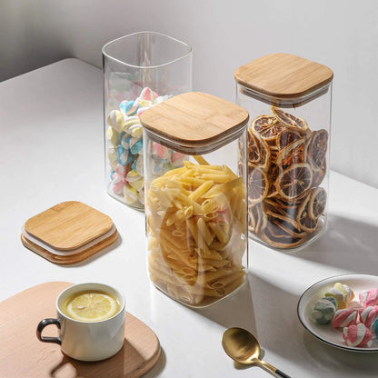 StacPro Airtight Square Glass Spice Jar with Bamboo Lid – 1500ml | Moisture-Proof, Stackable