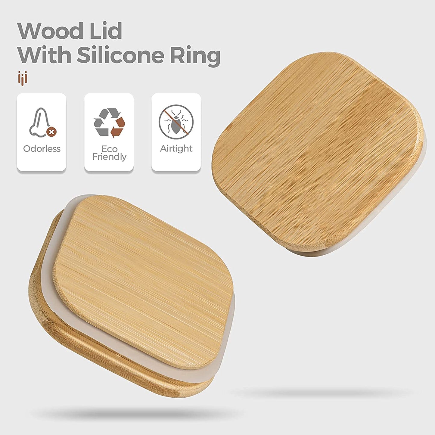 Square Airtight Glass Spice Jar with Bamboo Lid – 220ml