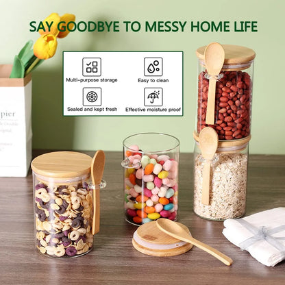 StacPro Airtight Round Glass Spice Jar with Bamboo Lid & Spoon – 500ml | Moisture-Proof, Stackable