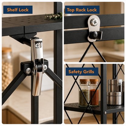 StacPro Collapsible Metal Storage Rack with Wheels | Multipurpose Heavy-Duty Shelf for Home, Kitchen & Office