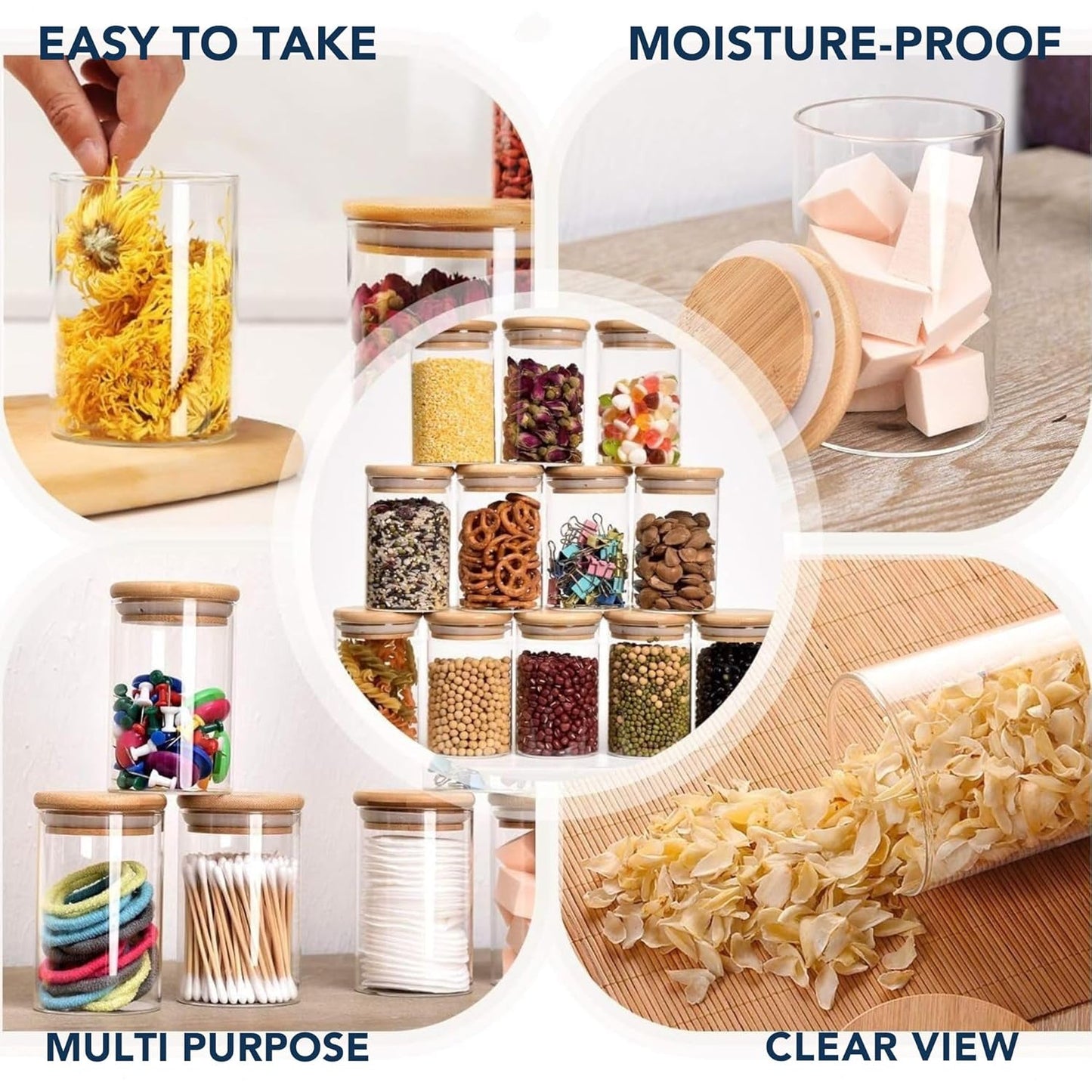 Circular Airtight Glass Spice Jar with Bamboo Lid –220ml