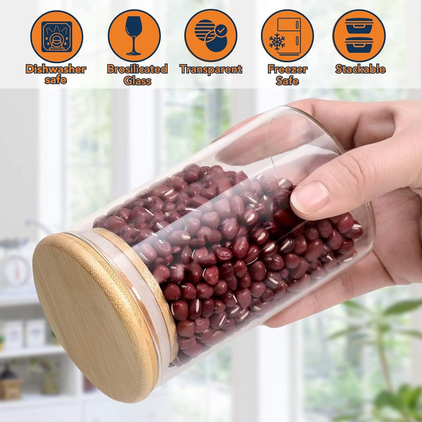 Circular Airtight Glass Spice Jar with Bamboo Lid –220ml